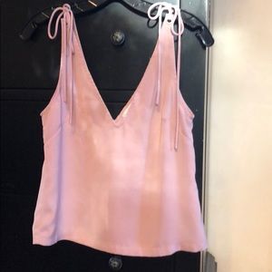 Pink Silky Tank with Ties on the Shoulder